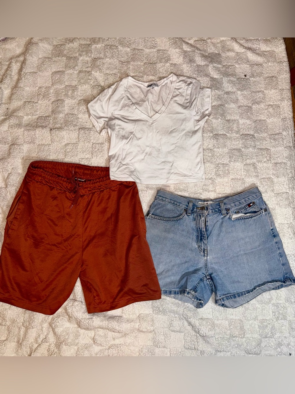 Tommy Hilfiger Shorts- Women's Rust Athletic Shorts & White Fashion Nova Top